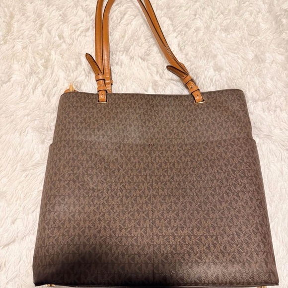 Michael Kors Brown MK Monogram Tote with Tan Straps - Picture 2 of 4